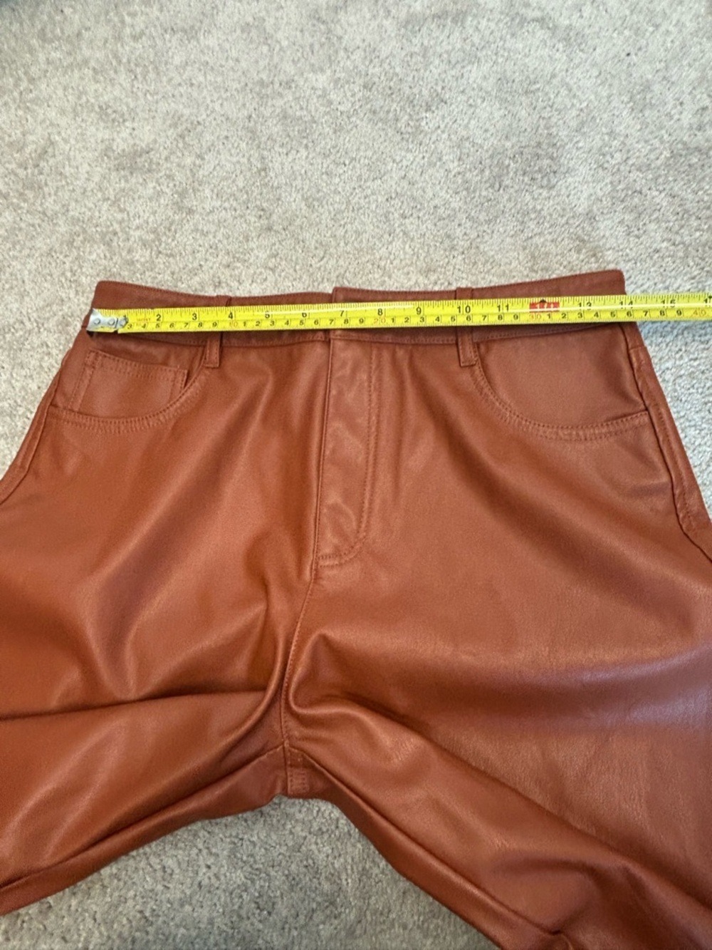 Joe fresh rust brown burnt orange fauxl leather vegan straight leg pants 8 NWOT - Picture 5 of 13